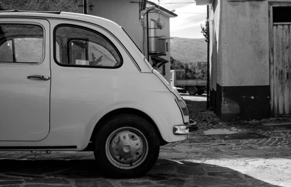 Grayscale Fiat Car Parked Street Sarconi Italy — Stock Photo, Image