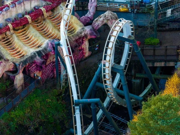 Drone View Nemesis Inverted Roller Coaster Alton Towers Theme Park — Stock Photo, Image