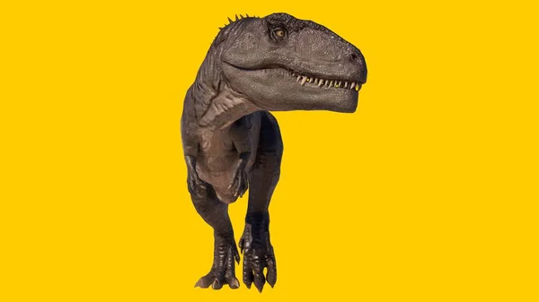 Ilustracja Gigantozaura Chodzącego Dinozaura Wielkimi Zębami Żółtym Tle — Zdjęcie stockowe