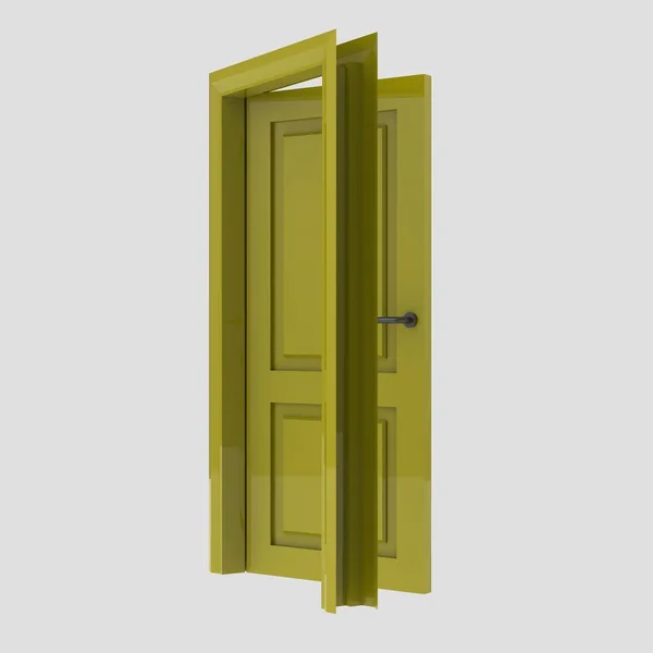 黄色木制门框 不同的开着的闭锁的白色背景 — 图库照片