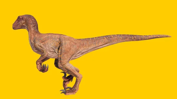 Eine Darstellung Eines Velociraptor Dinosauriers Isoliert Auf Gelbem Hintergrund — Stockfoto