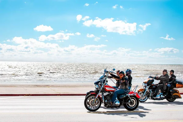 Galveston Eua Nov 2018 Bikers Cruzeiro Longo Seawall Galveston Durante — Fotografia de Stock