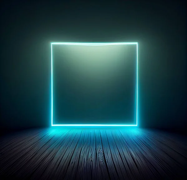 Render Glowing Bright Blue Square Dark Background — Stock Photo, Image