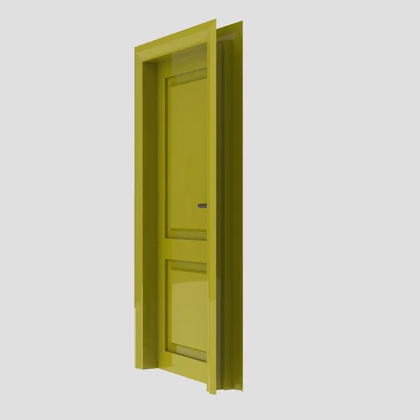 Sarı Ahşap Kapı Çizimi Farklı Açık Kapalı Izole Beyaz Arkaplan — Stok fotoğraf