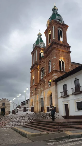 Plan Vertical Église Sesquile Par Une Journée Nuageuse Colombie — Photo