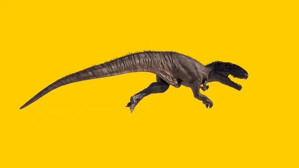 Ένας Μεγάλος Τρομακτικός Δεινόσαυρος Giganotosaurus Απομονωμένος Κίτρινο Φόντο — Φωτογραφία Αρχείου
