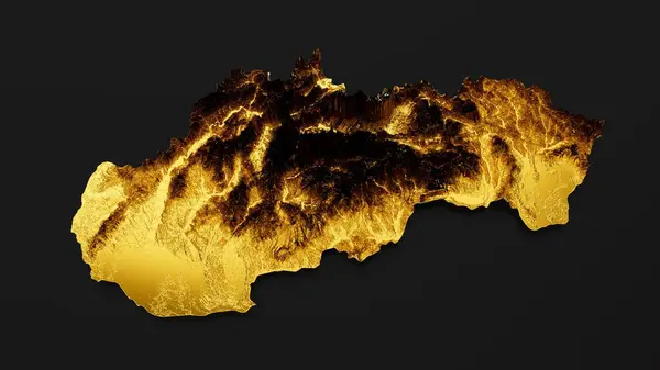 Uma Renderização Mapa Dourado Eslováquia Isolado Fundo Preto — Fotografia de Stock