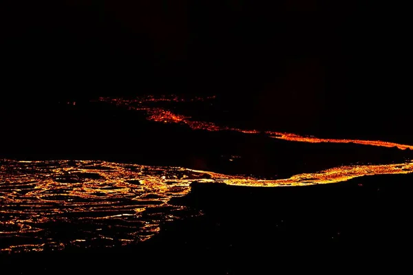 Luchtfoto Van Vulkaanuitbarsting Nachts — Stockfoto