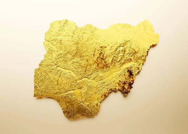 Şeftali Arka Planında Izole Edilmiş Altın Bir Nijerya Haritasının Boyutlu — Stok fotoğraf