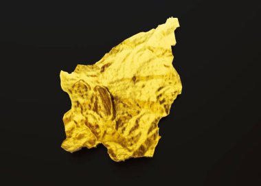 Siyah arka planda izole edilmiş altın bir San Marino haritasının 3 boyutlu görüntüsü.