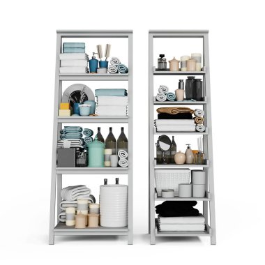 Beyaz arka planda izole edilmiş havlusu olan bir banyo rafının çizimi.