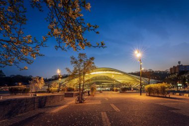 Liege, Belçika 'daki Liege-Guillemins tren istasyonunun güzel dış görünüşü.