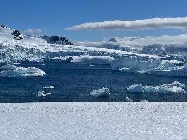 Antarktika 'da okyanusta buzun manzaralı bir görüntüsü.