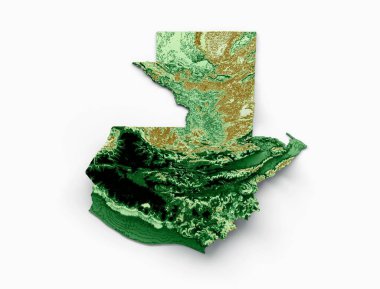 Guatemala Topografik Haritasının 3 boyutlu bir çizimi