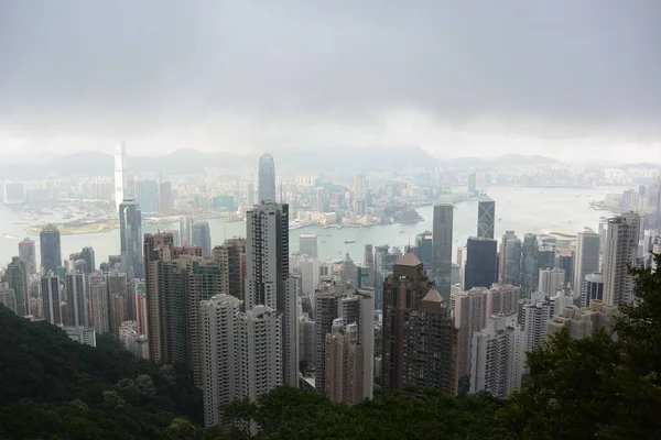 Luftaufnahme Einer Wunderschönen Stadtlandschaft Hongkongs Vom Victoria Peak — Stockfoto