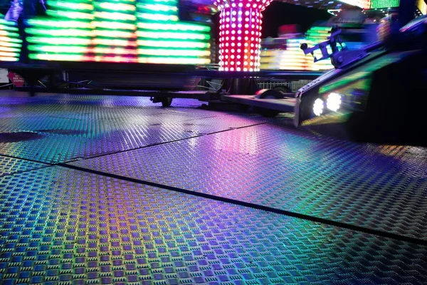 Colorful Long Exposure Shot Lights Fun Fair Rides Playground — Stock Photo, Image