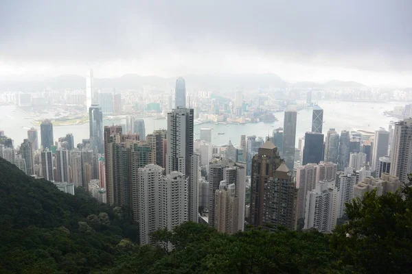 Zdjęcie Lotnicze Pięknego Miejskiego Krajobrazu Hongkongu Victoria Peak — Zdjęcie stockowe