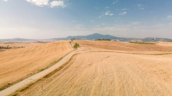 美しい晴れた日に見られるイタリアに位置するトスカーナのフィールドの空の景色 — ストック写真