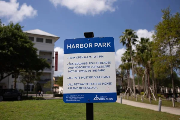 Closeup Shot Harbor Park Sign Orlando United States — Stock Photo, Image