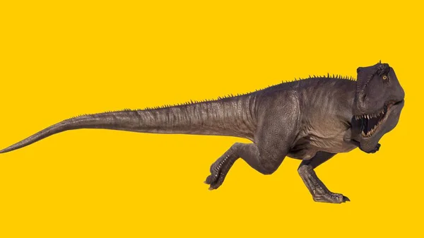Иллюстрация Гигантского Динозавра Идущего Открытым Ртом Жёлтом Фоне — стоковое фото