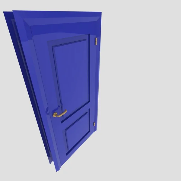 蓝色木制内门 不同的开着的闭锁的白色背景 — 图库照片