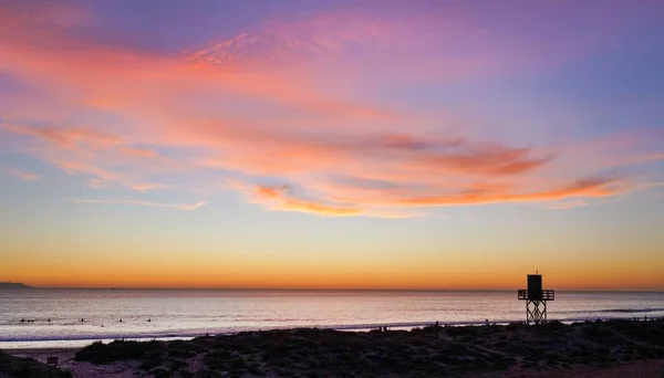 Una Hermosa Puesta Sol Sobre Playa Los Lances Tarifa Cádiz —  Fotos de Stock