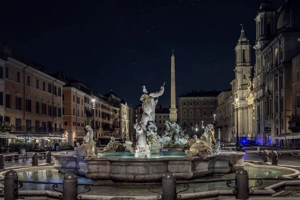 Widok Piazza Navona Nocy Rzym Włochy — Zdjęcie stockowe