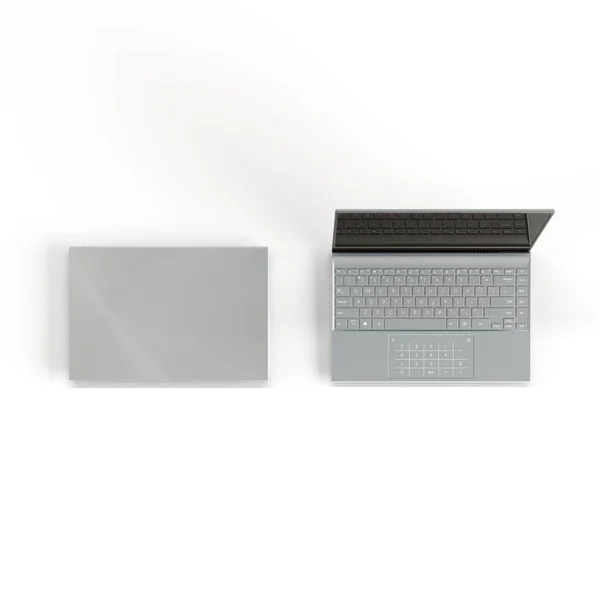 Close Top View Laptops Cinza Isolado Fundo Branco — Fotografia de Stock
