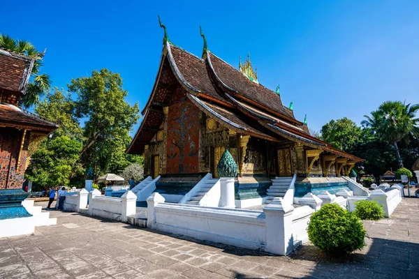 Malebný Pohled Krásnou Architekturu Chrámu Wat Xiengthong Nachází Luang Phrabang — Stock fotografie