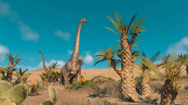 恐竜が歩き回る歴史的景観の3Dレンダリング — ストック写真