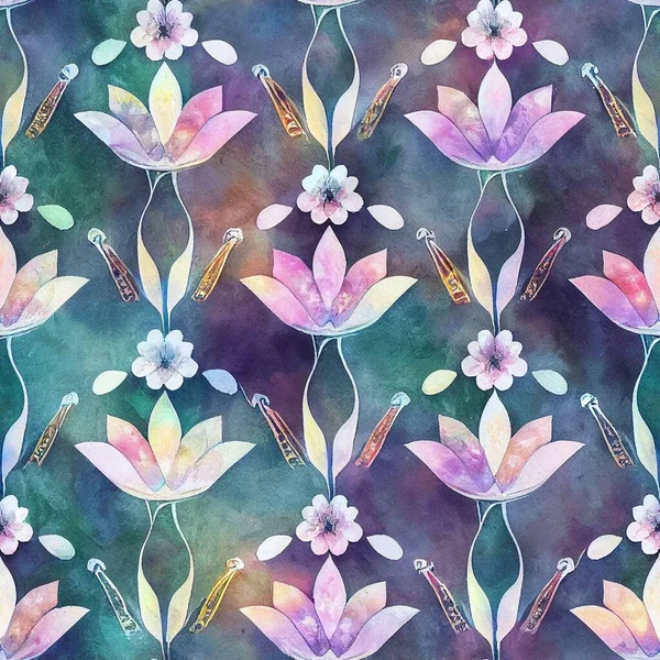 Una Ilustración Patrones Diseños Únicos Con Flores Loto Blanco Rosa — Foto de Stock
