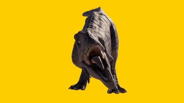 龙龙吼叫的一个例子 它的大嘴被黄色背景隔开 — 图库照片