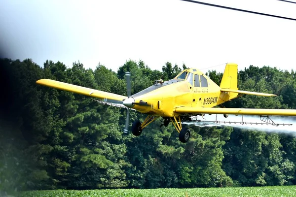 Closeup Shot Yellow Crop Duster Plane Working Fields Virginia Beach — Stock Photo, Image