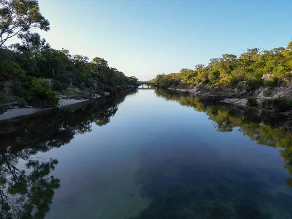 晴れた日には緑に囲まれたきれいな水の川の景色 — ストック写真