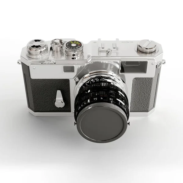 Μια Τρισδιάστατη Απεικόνιση Μιας Κάμερας Που Απομονώνεται Λευκό Φόντο — Φωτογραφία Αρχείου