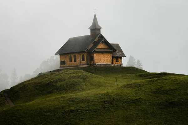 Exterior View Old Church Top Hill Alpine Region Switzerland — Stock Photo, Image