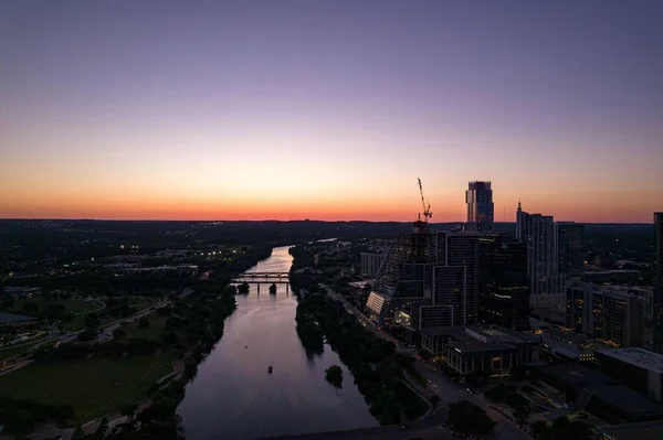 Drone Austin Cityscape Crepuscolo Texas — Foto Stock