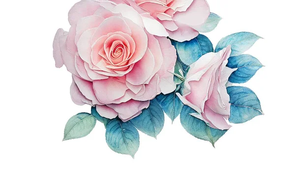 Dibujo Acuarela Una Rosa Damascena Aislada Sobre Fondo Blanco — Foto de Stock