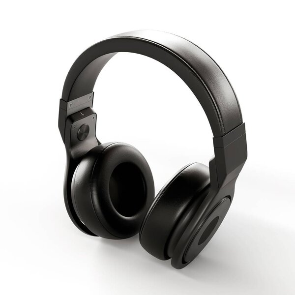 A 3d illustration of a black headphone isolated on a white background