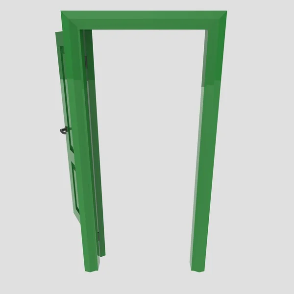 緑のセット木製のインテリアのドアのイラスト異なるオープン独立した白の背景 — ストック写真
