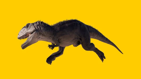 Egy Nagy Ijesztő Morgó Giganotosaurus Dinoszaurusz Izolált Sárga Alapon — Stock Fotó