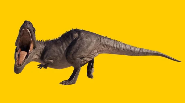 Ілюстрація Гігантозавра Динозавра Ганяється Великим Ротом Ізольовано Жовтому Тлі — стокове фото