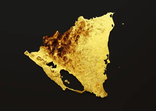 Uma Renderização Mapa Dourado Nicarágua Isolado Fundo Preto — Fotografia de Stock