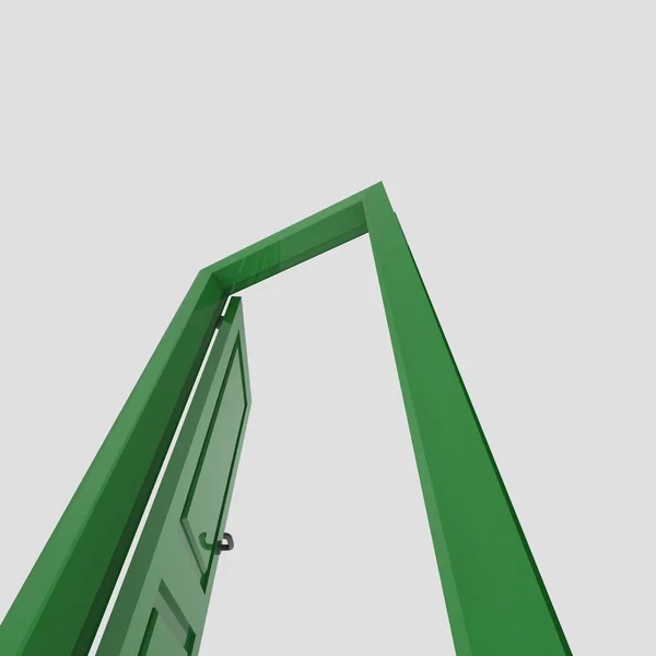 Yeşil Set Ahşap Kapı Illüstrasyonu Farklı Açık Kapalı Izole Beyaz — Stok fotoğraf