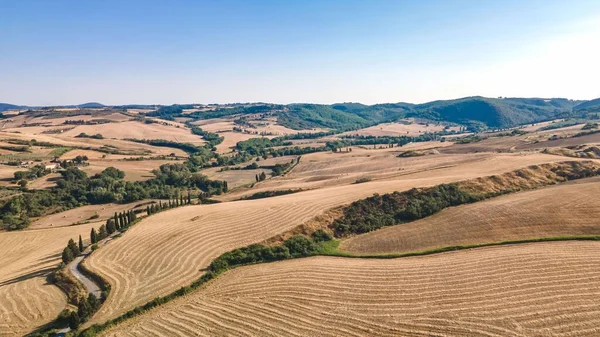 Widok Lotu Ptaka Pola Toskanii Położone Włoszech Widziane Piękny Słoneczny — Zdjęcie stockowe