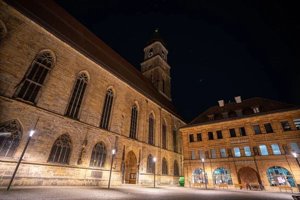 Нижній Кут Базиліки Святого Мартіна Марктплаца Баварії Вночі Амберг — стокове фото
