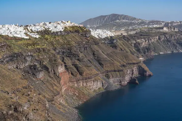 Eine Malerische Blaue Meereslandschaft Der Küste Santorinis Von Skaros Felsvorsprung — Stockfoto