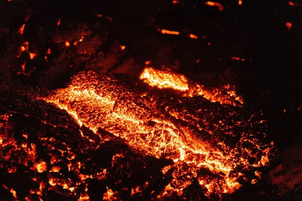 Légi Felvétel Vulkánkitörésről Éjszaka — Stock Fotó