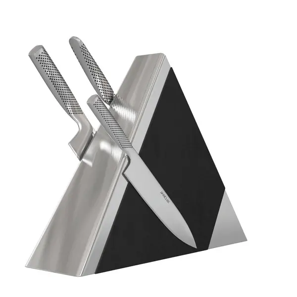 Крупный План Компактной Подставки Ножей Стальными Ножами Белом Фоне — стоковое фото