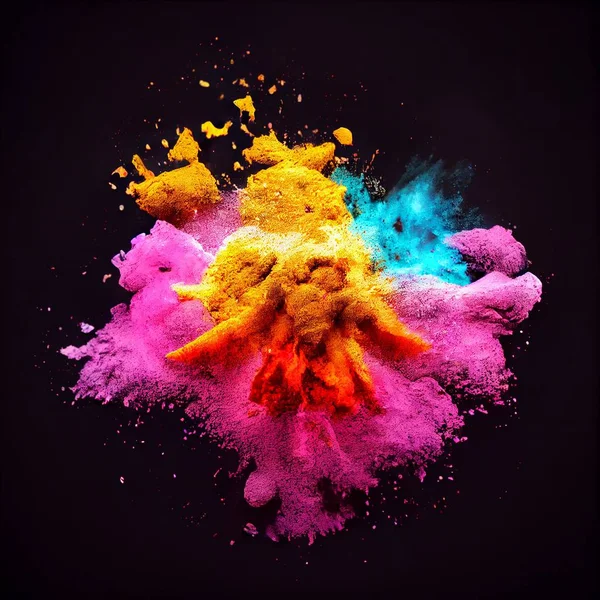 Ein Rendering Explodierender Farbenfroher Abstrakter Farbschaum Auf Dunklem Hintergrund — Stockfoto